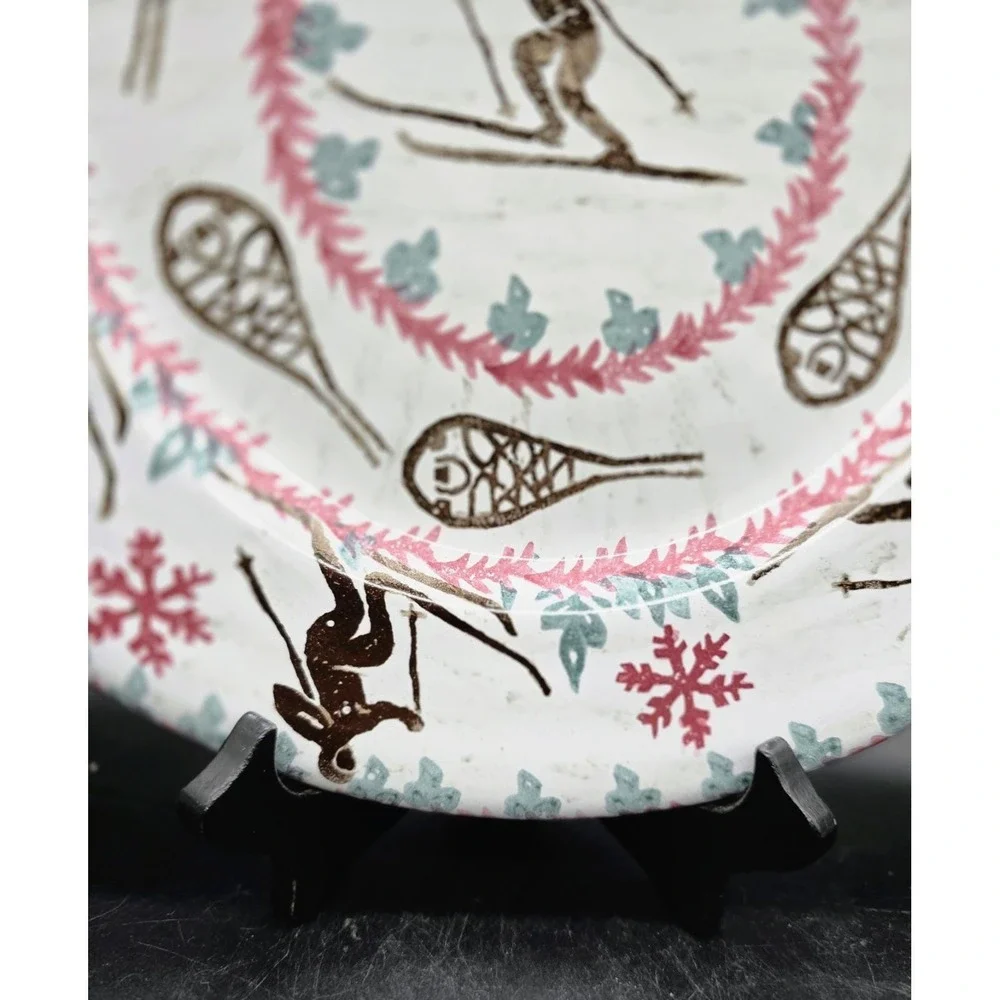 Vintage Vermont Lodge Studio Pottery Terracotta Plate Ski Snowshoe 11
